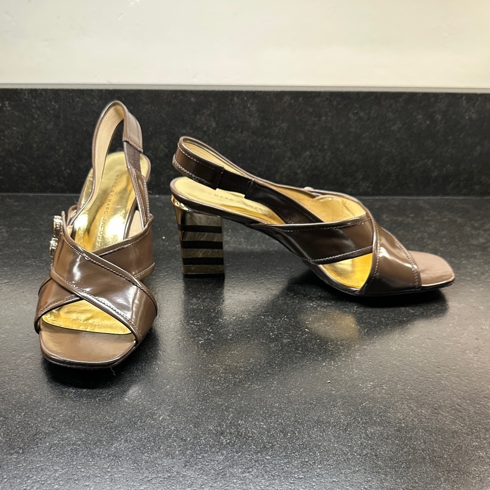 Elegant Brown Slingback with stacked Heels